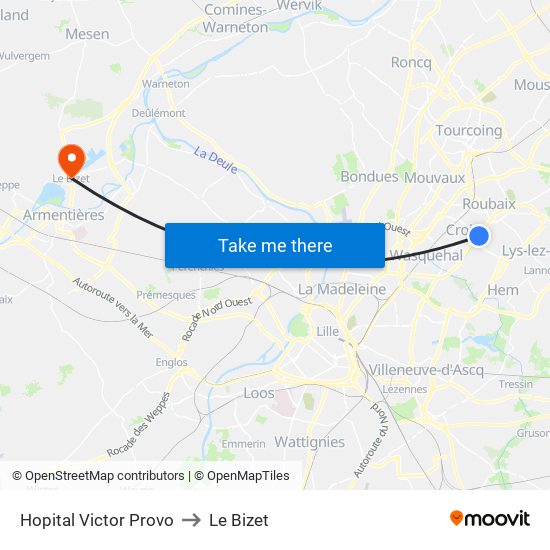 Hopital Victor Provo to Le Bizet map