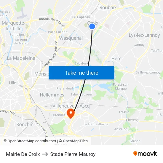 Mairie De Croix to Stade Pierre Mauroy map