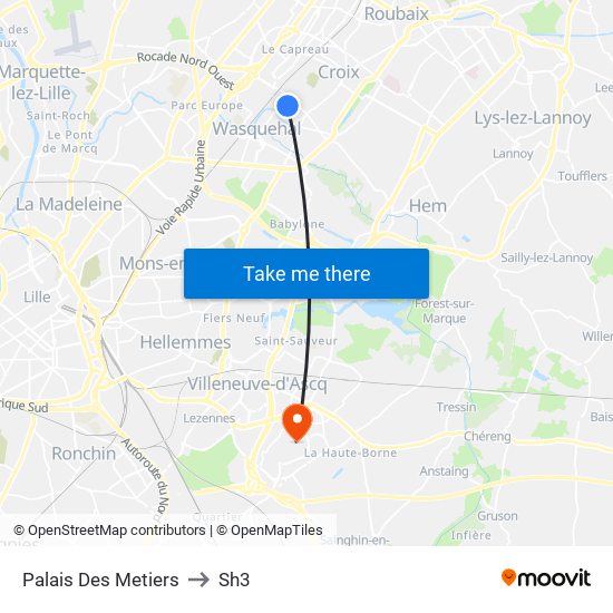 Palais Des Metiers to Sh3 map