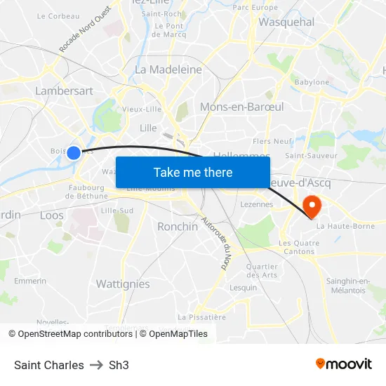 Saint Charles to Sh3 map