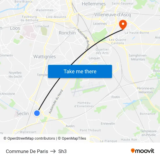 Commune De Paris to Sh3 map