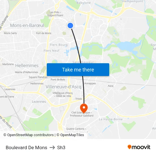 Boulevard De Mons to Sh3 map