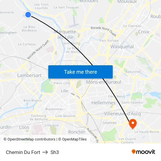 Chemin Du Fort to Sh3 map