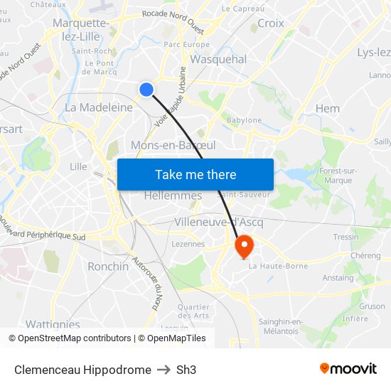 Clemenceau Hippodrome to Sh3 map