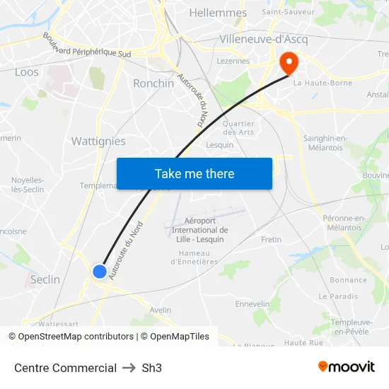 Centre Commercial to Sh3 map