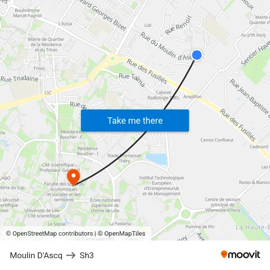 Moulin D'Ascq to Sh3 map