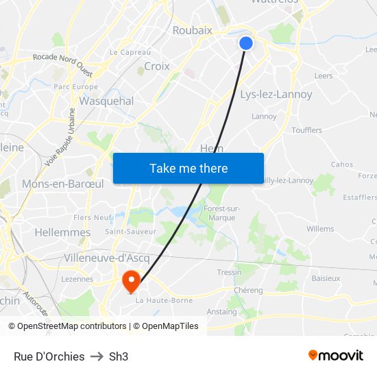 Rue D'Orchies to Sh3 map