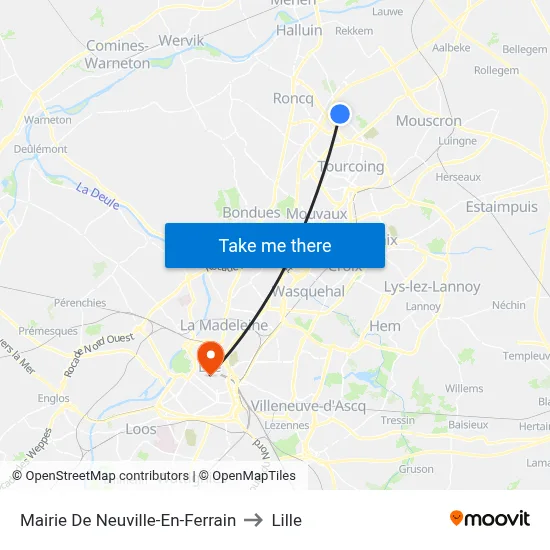 Mairie De Neuville-En-Ferrain to Lille map