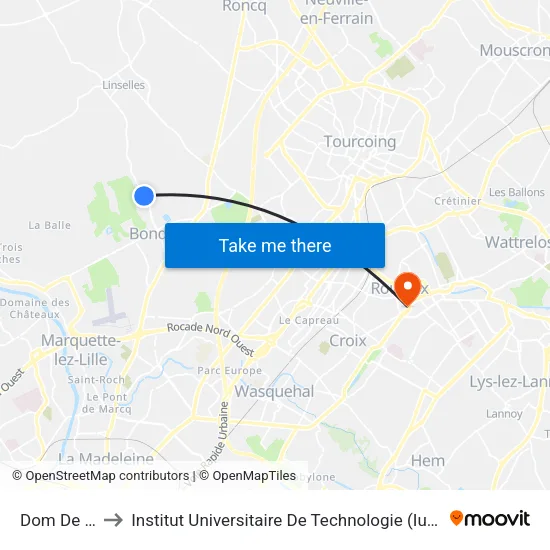 Dom De La Vigne to Institut Universitaire De Technologie (Iut) - Site Rond-Point De L'Europe map