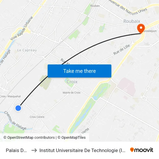 Palais Des Metiers to Institut Universitaire De Technologie (Iut) - Site Rond-Point De L'Europe map