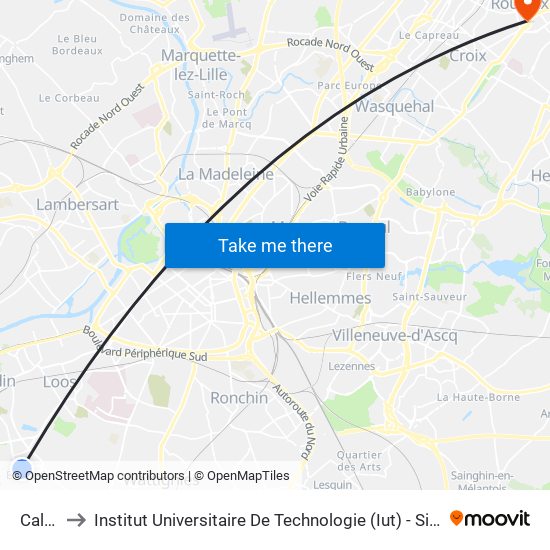 Calvaire to Institut Universitaire De Technologie (Iut) - Site Rond-Point De L'Europe map