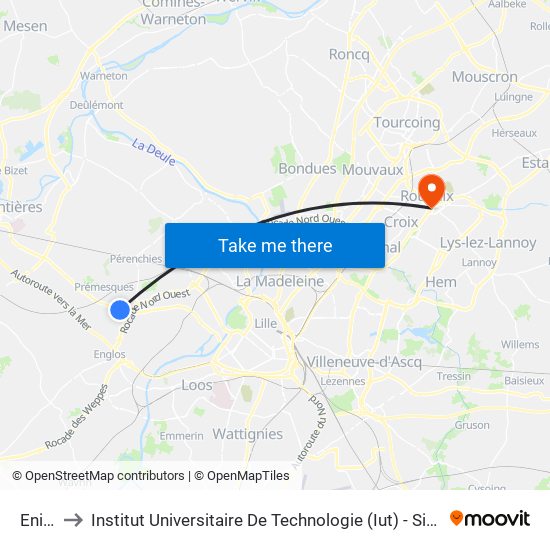 Enizant to Institut Universitaire De Technologie (Iut) - Site Rond-Point De L'Europe map