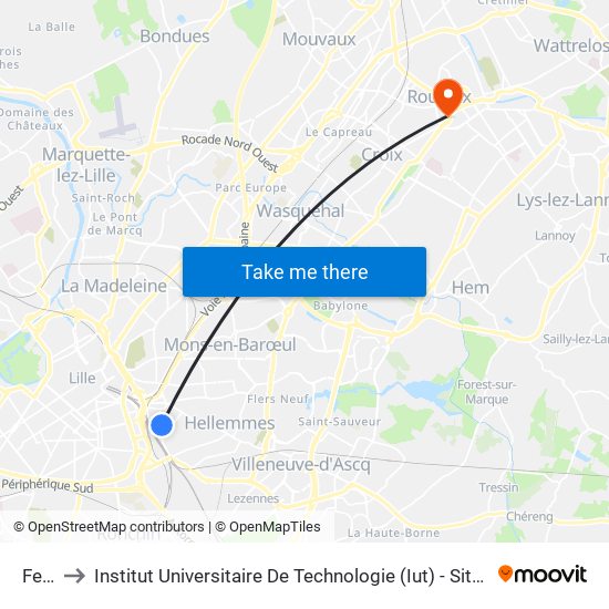 Ferrer to Institut Universitaire De Technologie (Iut) - Site Rond-Point De L'Europe map