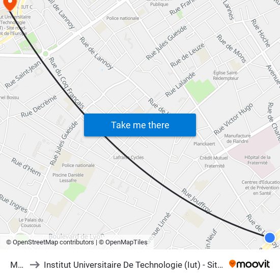 Motte to Institut Universitaire De Technologie (Iut) - Site Rond-Point De L'Europe map