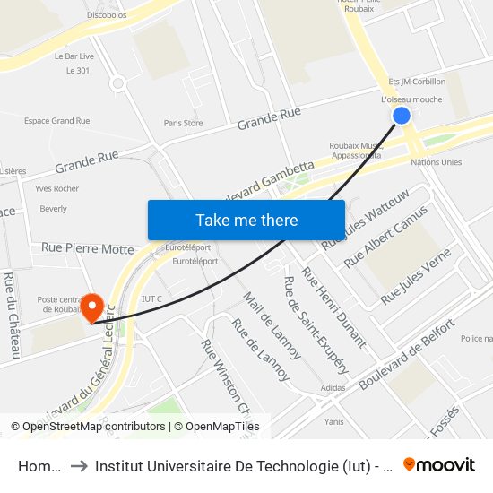 Hommelet to Institut Universitaire De Technologie (Iut) - Site Rond-Point De L'Europe map