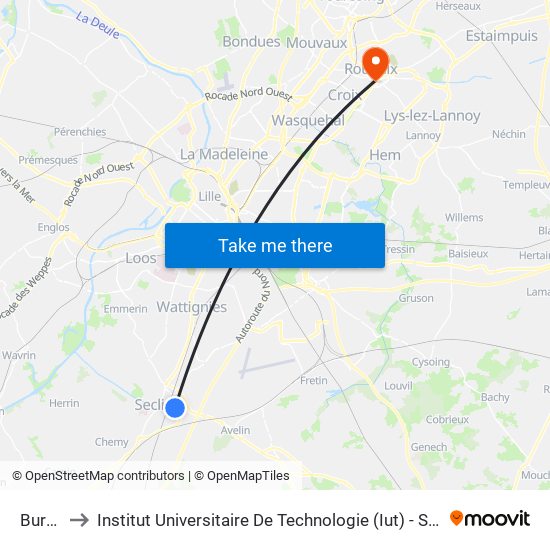 Burgault to Institut Universitaire De Technologie (Iut) - Site Rond-Point De L'Europe map