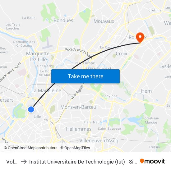 Voltaire to Institut Universitaire De Technologie (Iut) - Site Rond-Point De L'Europe map