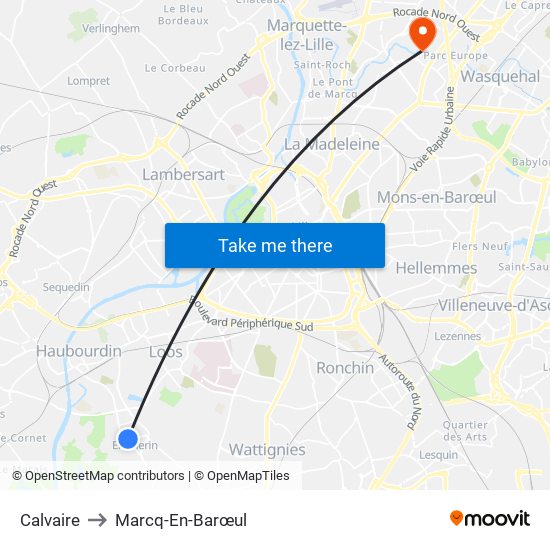 Calvaire to Marcq-En-Barœul map