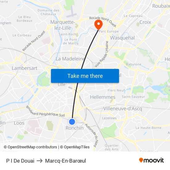 P I De Douai to Marcq-En-Barœul map