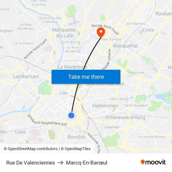 Rue De Valenciennes to Marcq-En-Barœul map