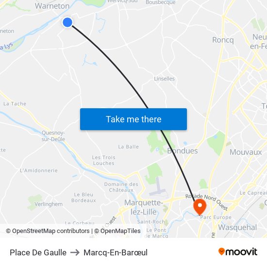 Place De Gaulle to Marcq-En-Barœul map