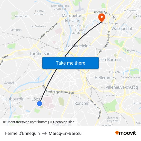 Ferme D'Ennequin to Marcq-En-Barœul map