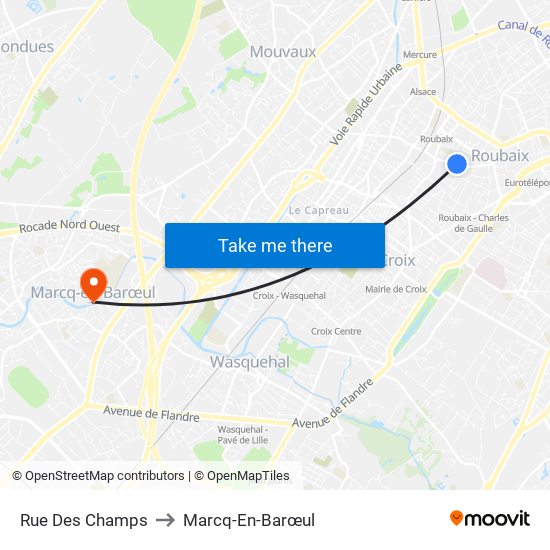 Rue Des Champs to Marcq-En-Barœul map