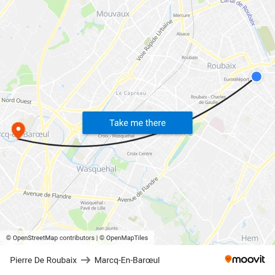 Pierre De Roubaix to Marcq-En-Barœul map