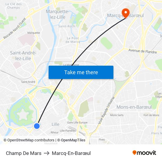 Champ De Mars to Marcq-En-Barœul map