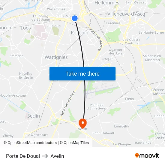Porte De Douai to Avelin map