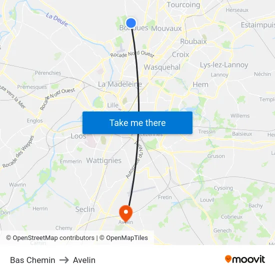 Bas Chemin to Avelin map