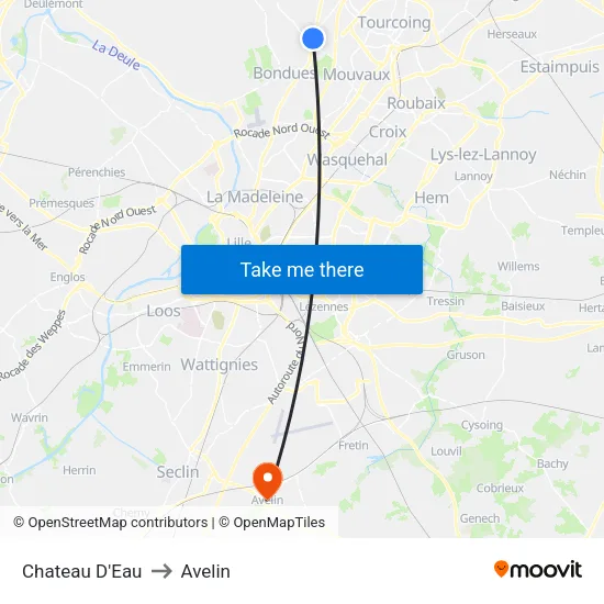 Chateau D'Eau to Avelin map