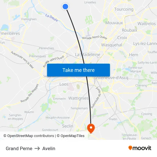 Grand Perne to Avelin map