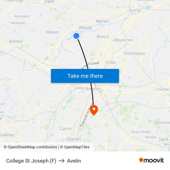 College St Joseph (F) to Avelin map