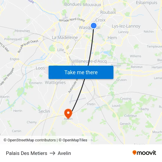 Palais Des Metiers to Avelin map
