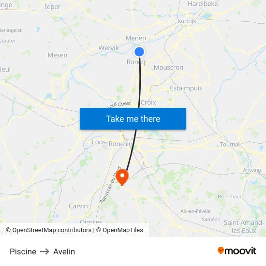 Piscine to Avelin map