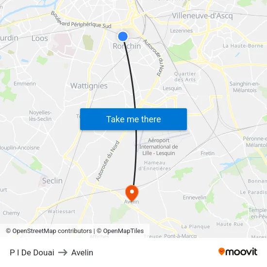 P I De Douai to Avelin map