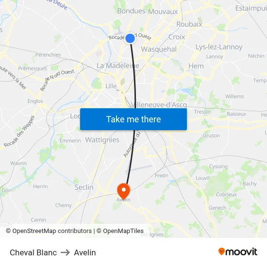 Cheval Blanc to Avelin map