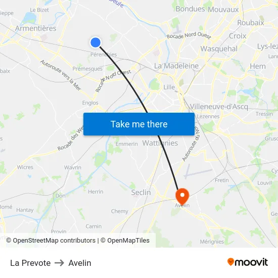 La Prevote to Avelin map