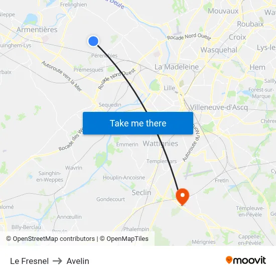 Le Fresnel to Avelin map