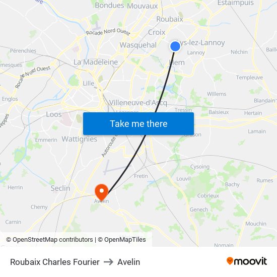 Roubaix Charles Fourier to Avelin map