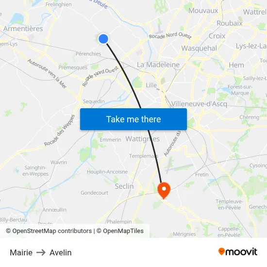 Mairie to Avelin map