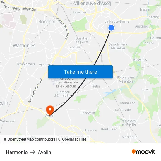 Harmonie to Avelin map