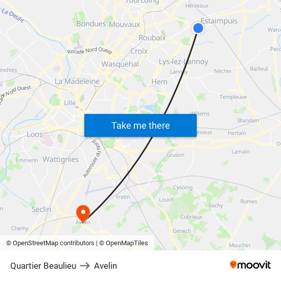 Quartier Beaulieu to Avelin map