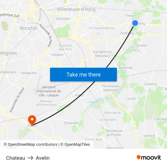Chateau to Avelin map