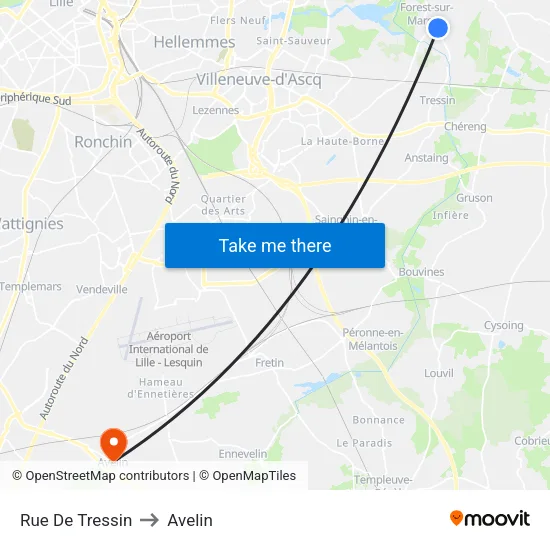 Rue De Tressin to Avelin map