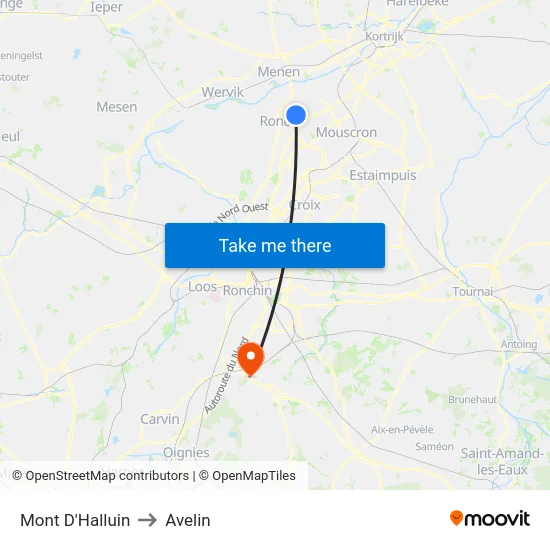 Mont D'Halluin to Avelin map