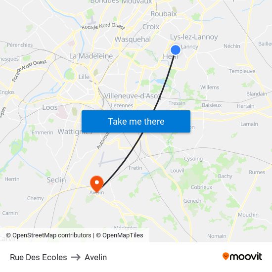 Rue Des Ecoles to Avelin map