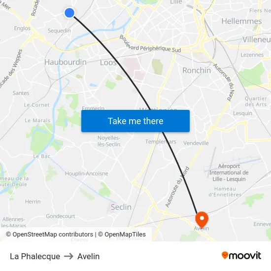 La Phalecque to Avelin map
