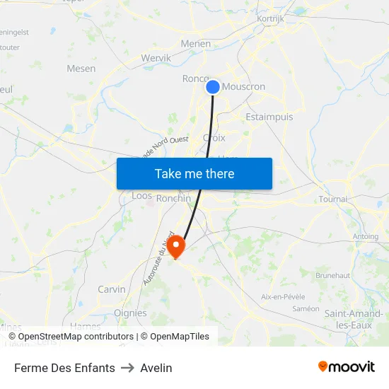 Ferme Des Enfants to Avelin map